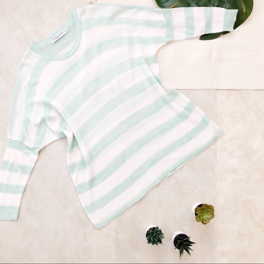 Cotton Emporium Sz M Mint and White Striped Top - Picture 1 of 3